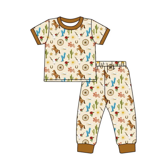 9.6 Preorder moq 5 Baby Boys Short Sleeves Cactus Horses Top Pant Pajamas Set