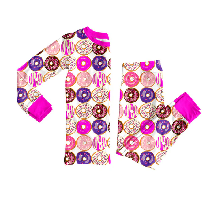 9.10 Preorder (moq 5)Baby Girls Colorful Donuts Top Pants Valentine Pajamas Sets