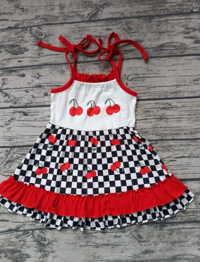 9.10 Baby Girls Red Cherries Straps Knee Length Dresses Preorder(moq 5)