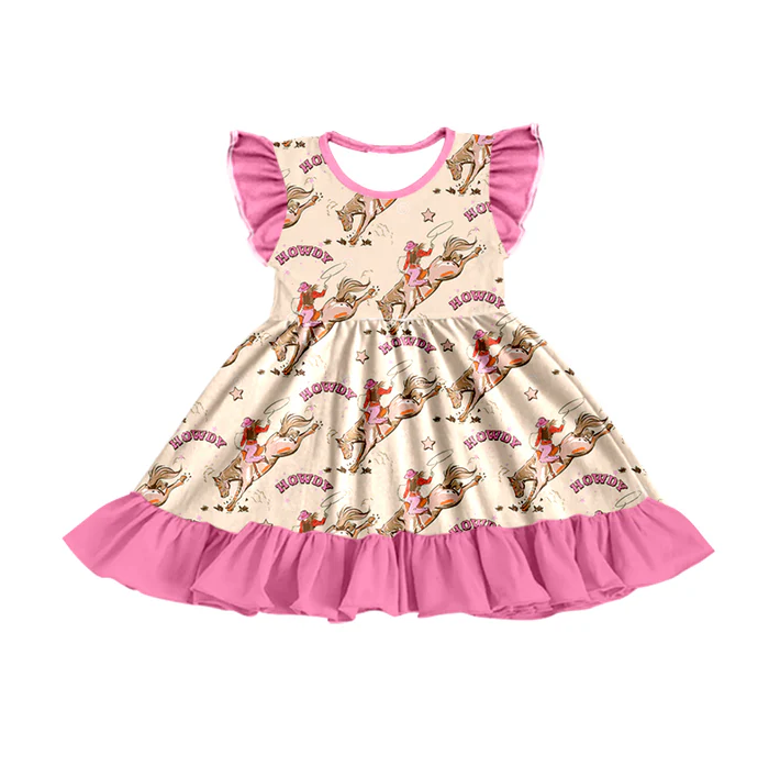 9.10 Baby Girls Horse Western Ruffle Knee Length Dresses preorder(moq 5)