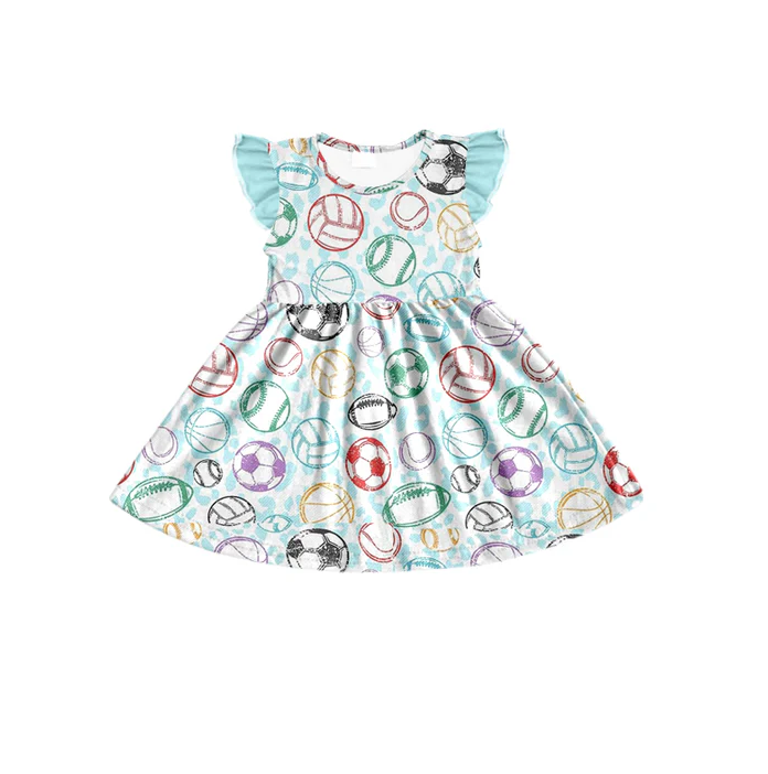 9.10 Baby Girls Balls Flutter Sleeve Knee Length Dresses Preorder(moq 5)