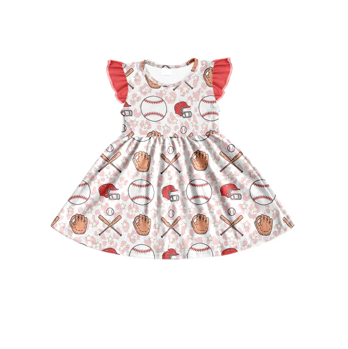 9.10 Baby Girls Baseball Flutter Sleeve Knee Length Dresses Preorder(moq 5)