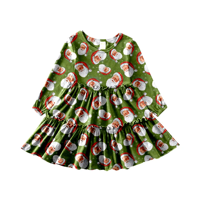 9.10 Baby Girls Christmas Santa Ruffle Knee Length Dresses preorder(moq 5)