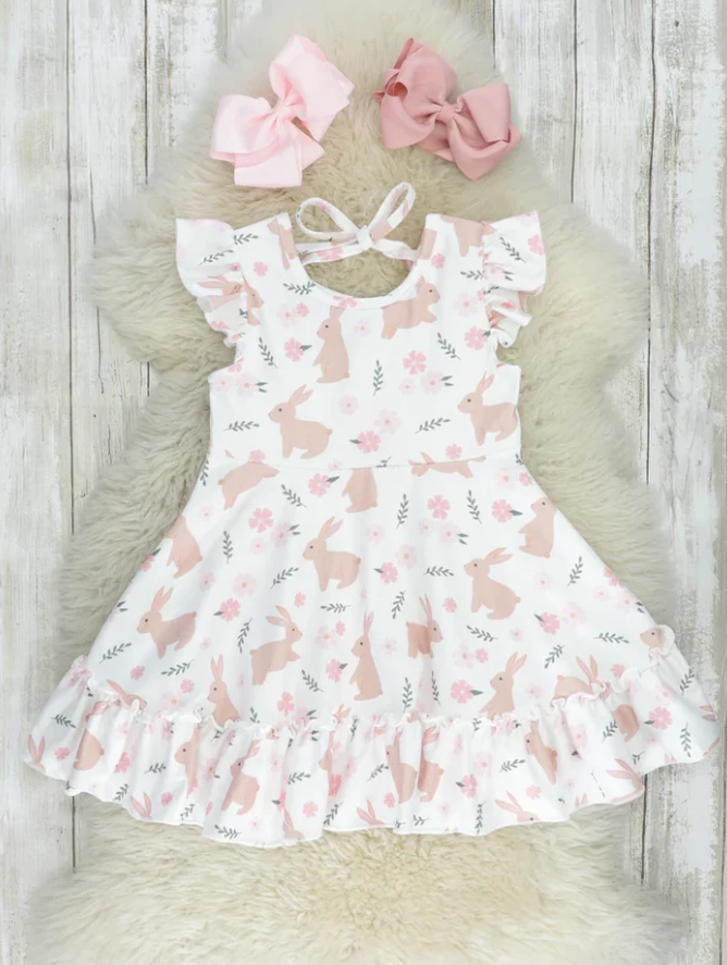 9.11 Baby Girls Easter Rabbits Ruffle Knee Length Dresses preorder(moq 5)