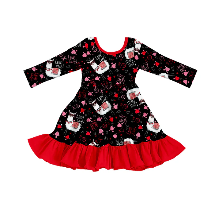 9.11 Baby Girls Valentines Llama Ruffle Knee Length Dresses preorder(moq 5)