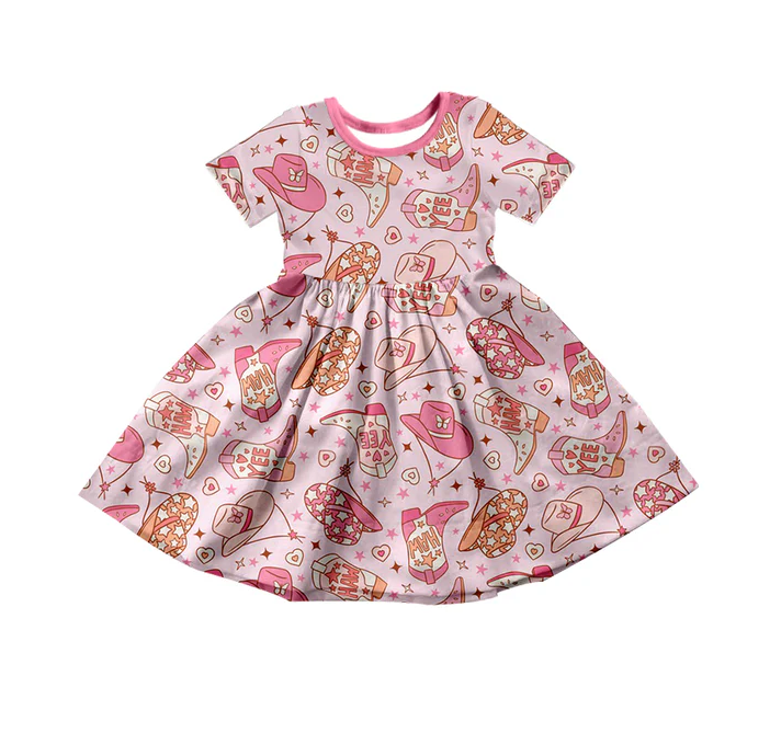 9.11 Baby Girls Western Boots Hats Knee Length Dresses Preorder(moq 5)