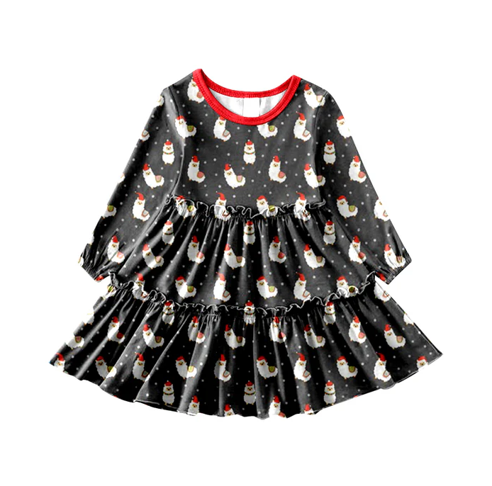 9.11 Baby Girls Christmas Llama Black Knee Length Dresses preorder(moq 5)