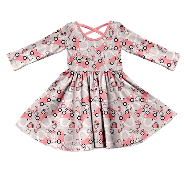 9.11 Baby Girls Valentines Cart Long Sleeve Knee Length Dresses Preorder(moq 5)