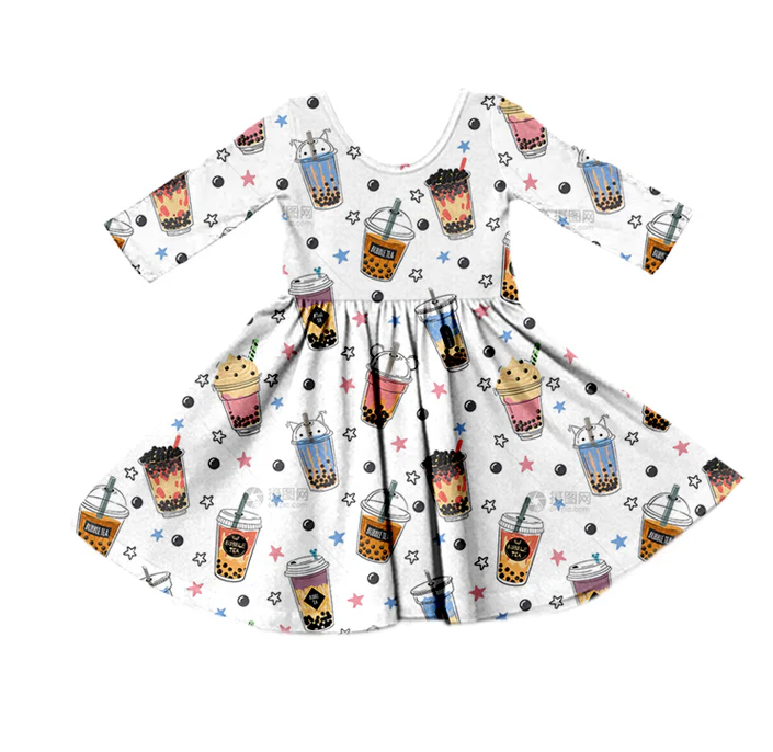 9.11 Baby Girls Milk Tea Long Sleeve Knee Length Dresses preorder(moq 5)