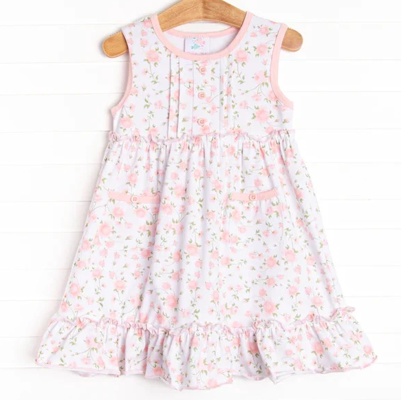 9.11 Baby Girls Pink Flowers Knee Length Dresses Preorder(moq 5)