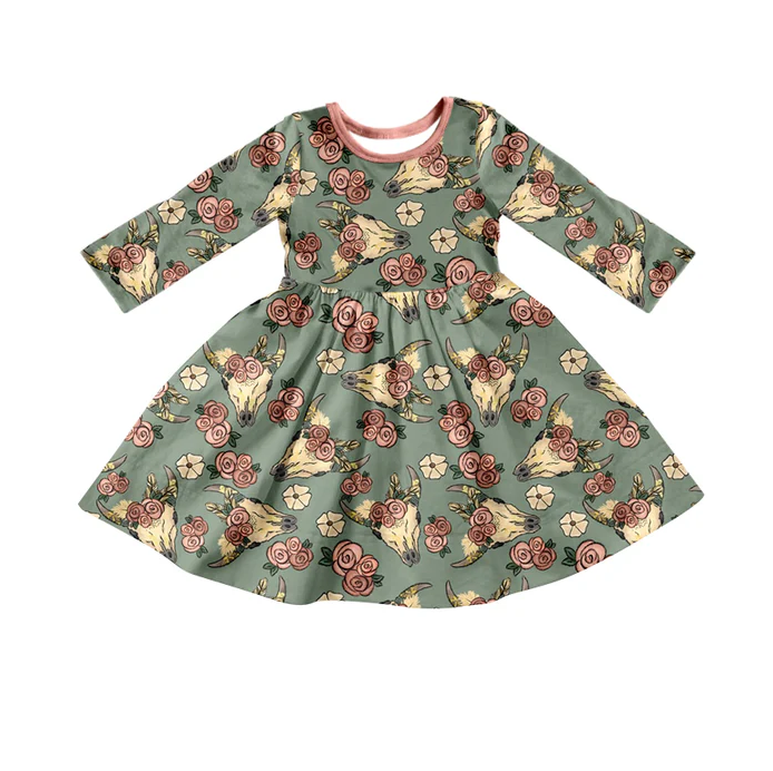 9.11 Baby Girls Western Cow Flowers Knee Length Dresses preorder(moq 5)