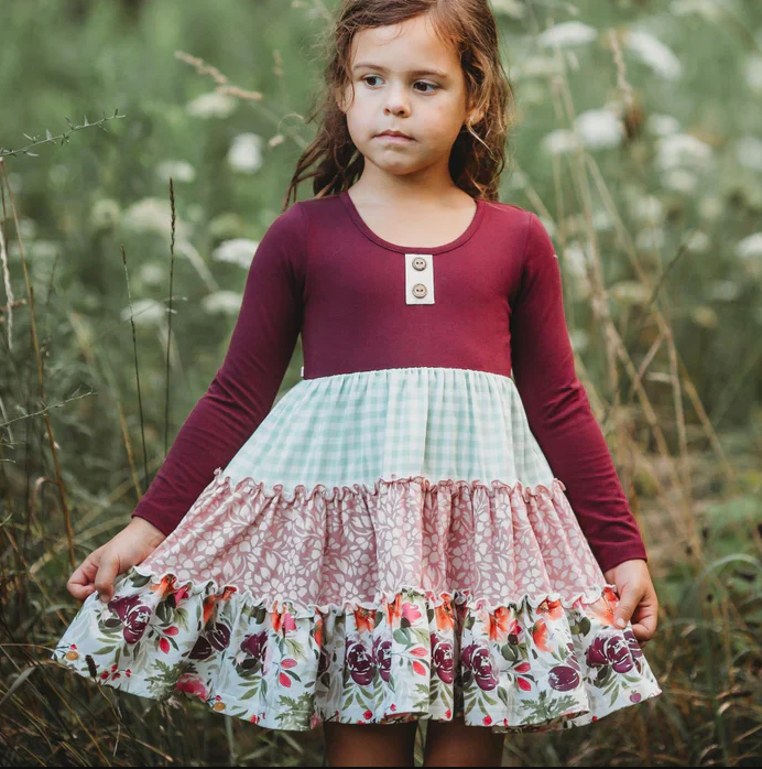 9.11 Baby Girls Purple Flowers Twirl Knee Length Dresses preorder(moq 5)