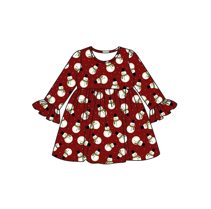 9.11 Baby Girls Christmas Snowman Red Knee Length Dresses preorder(MOQ 5)