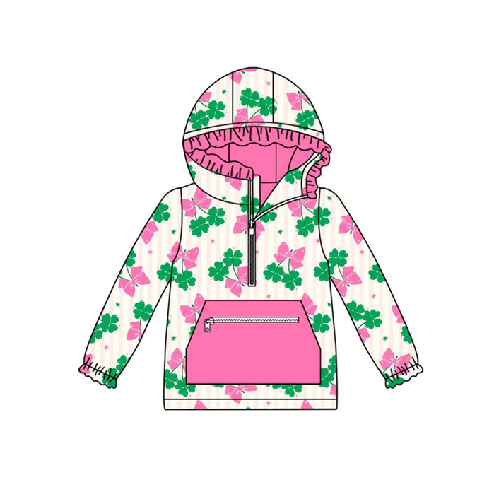 9.12 Preorder (moq 5)Baby Boys Clovers Butterfly Zipper Pocket St Patrick Hoodies Top