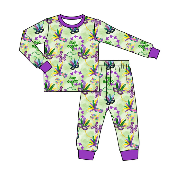 9.13 Preorder (moq 5)Baby Boys Anchors Masks Top Pants Mardigras Pajamas Sets