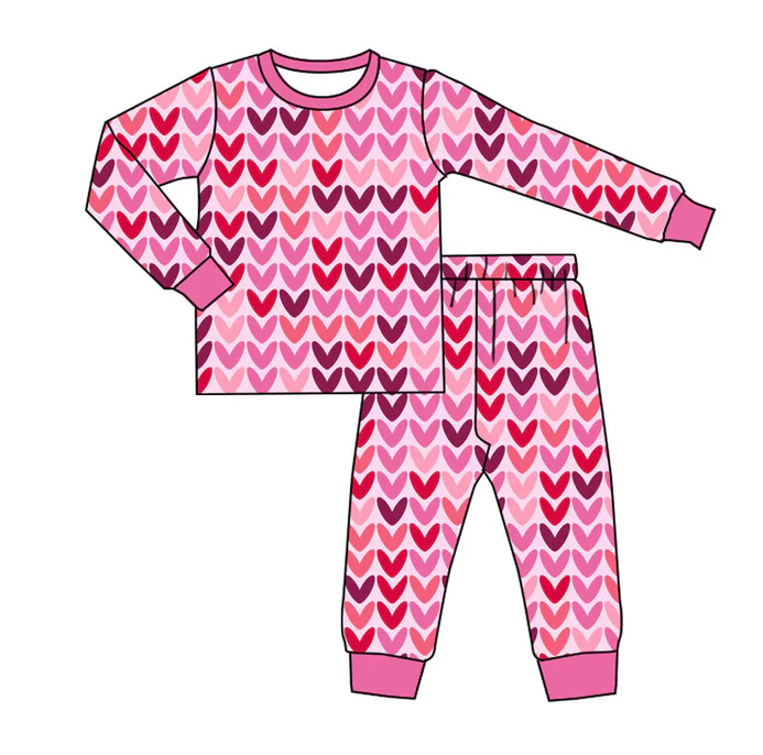 9.15 Preorder (moq 5)Baby Girls Pink Hearts Top Pants Valentine Pajamas Sets