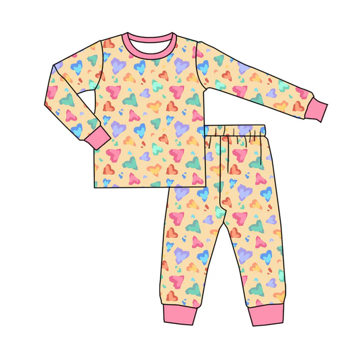 9.16 Preorder (moq 5)Baby Boys Colorful Hearts Leopard Top Pants Valentine Pajamas Sets