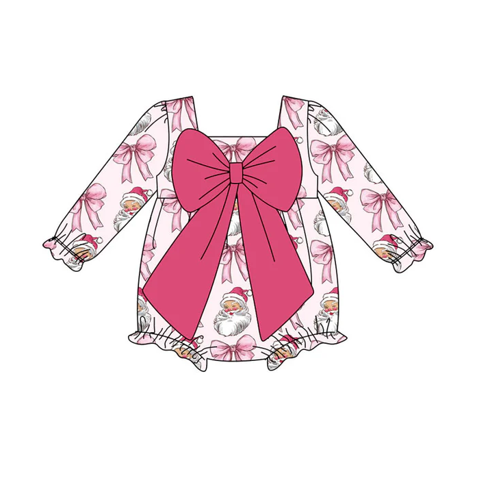 9.16 Preorder (moq 5)Baby Girls Pink Santa Bows Christmas Ruffle Rompers