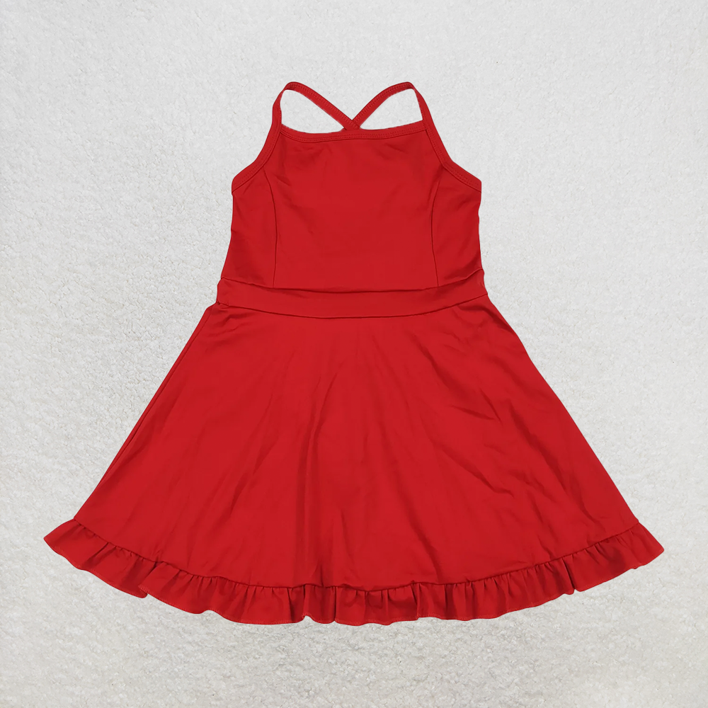 RTS NO MOQ Baby Girls Summer Kids Dresses S0453 Red Athletic Active Wear Knee Length Dresses