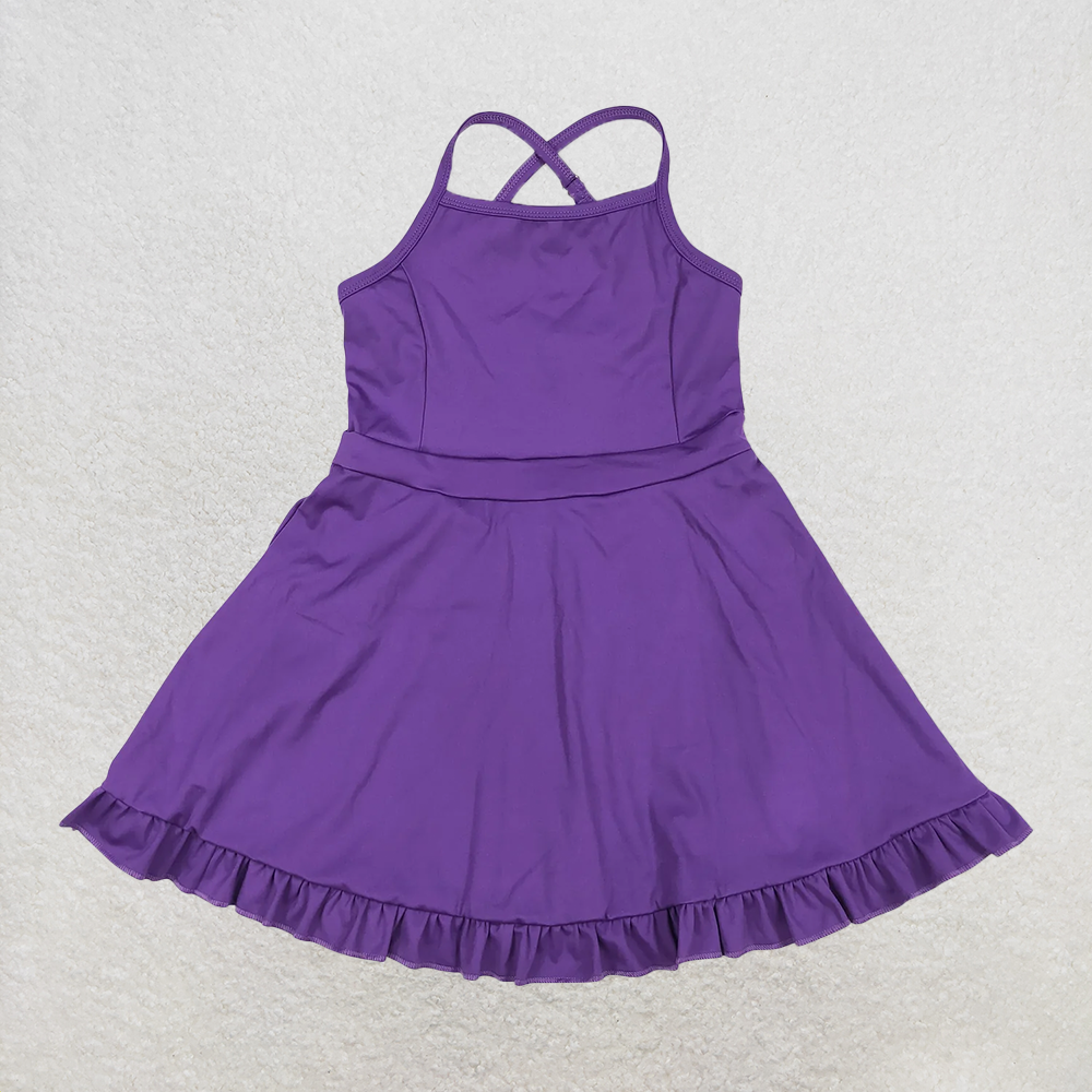 RTS NO MOQ Baby Girls Summer Kids Dresses S0454 Purple Athletic Active Wear Knee Length Dresses