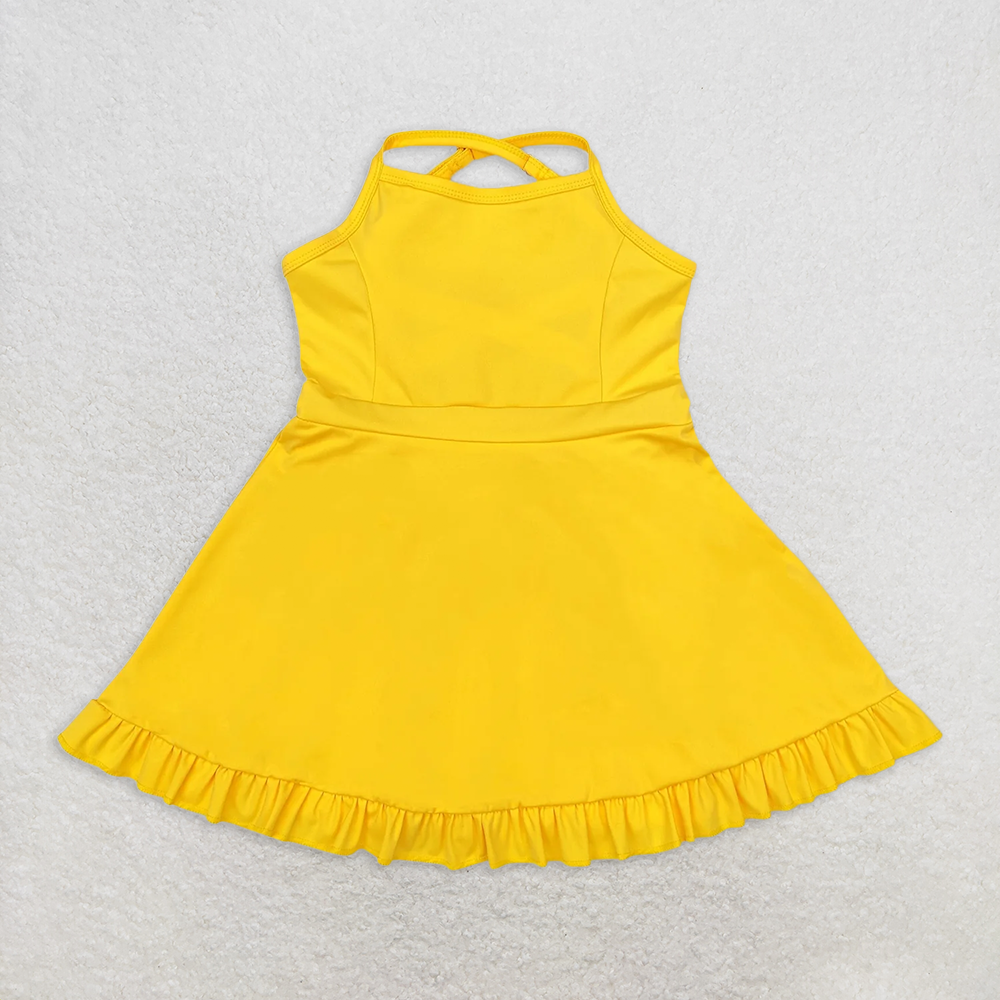 RTS NO MOQ Baby Girls Summer Kids Dresses S0455 Yellow Athletic Active Wear Knee Length Dresses