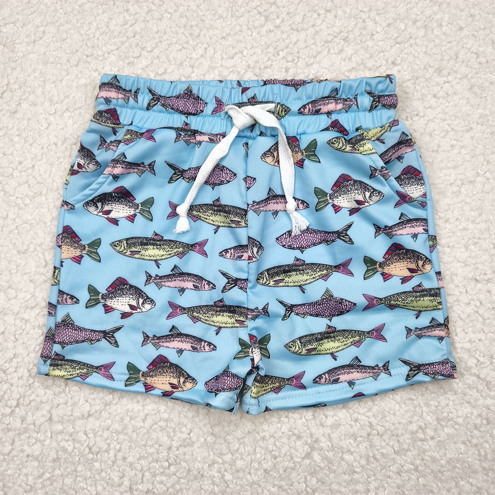RTS NO MOQ Baby Boys Summer Pants S0542 Hot Blue Fishes Swimming Trunks Summer Shorts