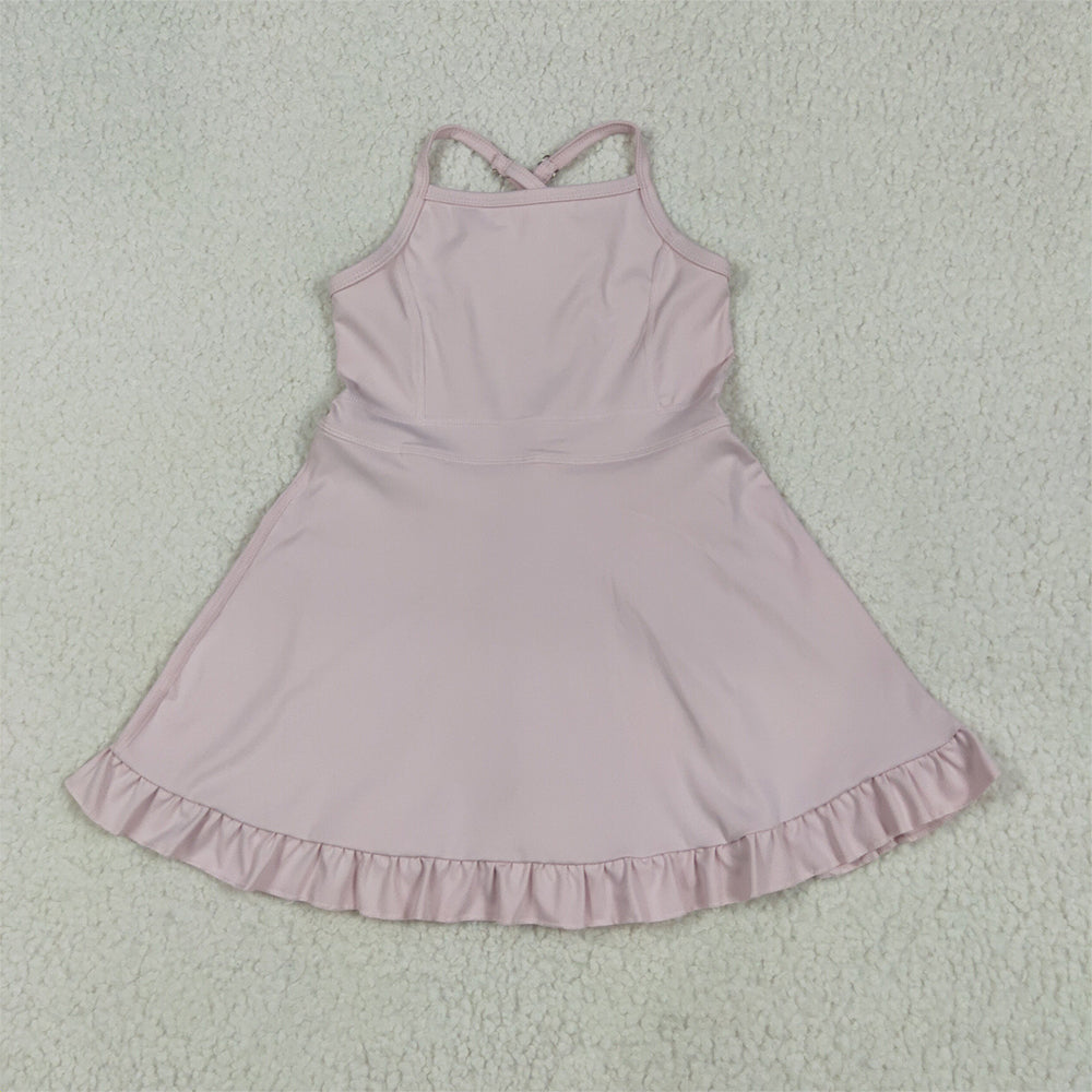 6.11 RTS NO MOQ Summer Baby Girls Dresses S0553 Pink Knit Knee Length Active Wear Dresses