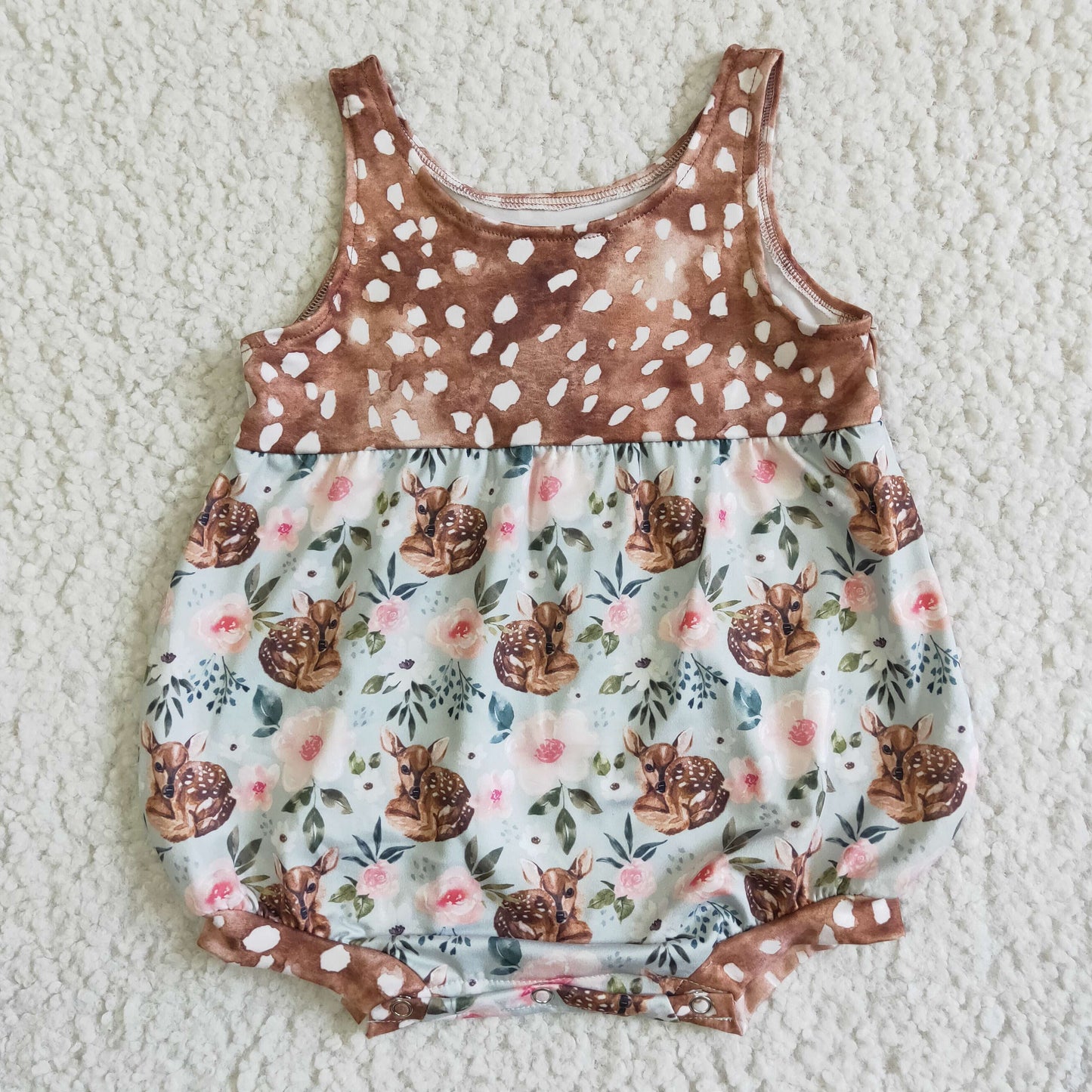 6.21 RTS NO MOQ Baby Boys Summer Bodysuit SR0018 Sleeveless Deer Print Rompers