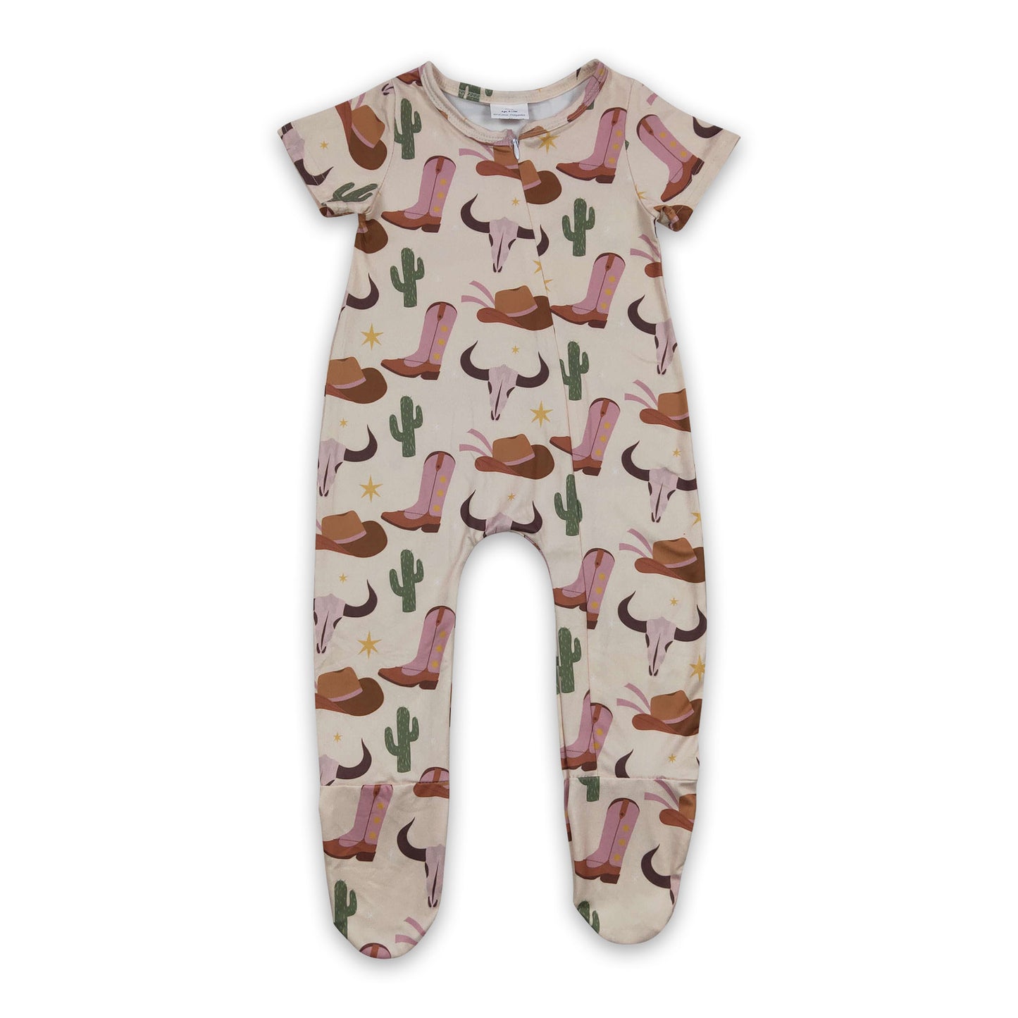 RTS NO MOQ Baby Boys Summer Bodysuit SR0192 Bull Skull Hat Boots Zip Footie Rompers