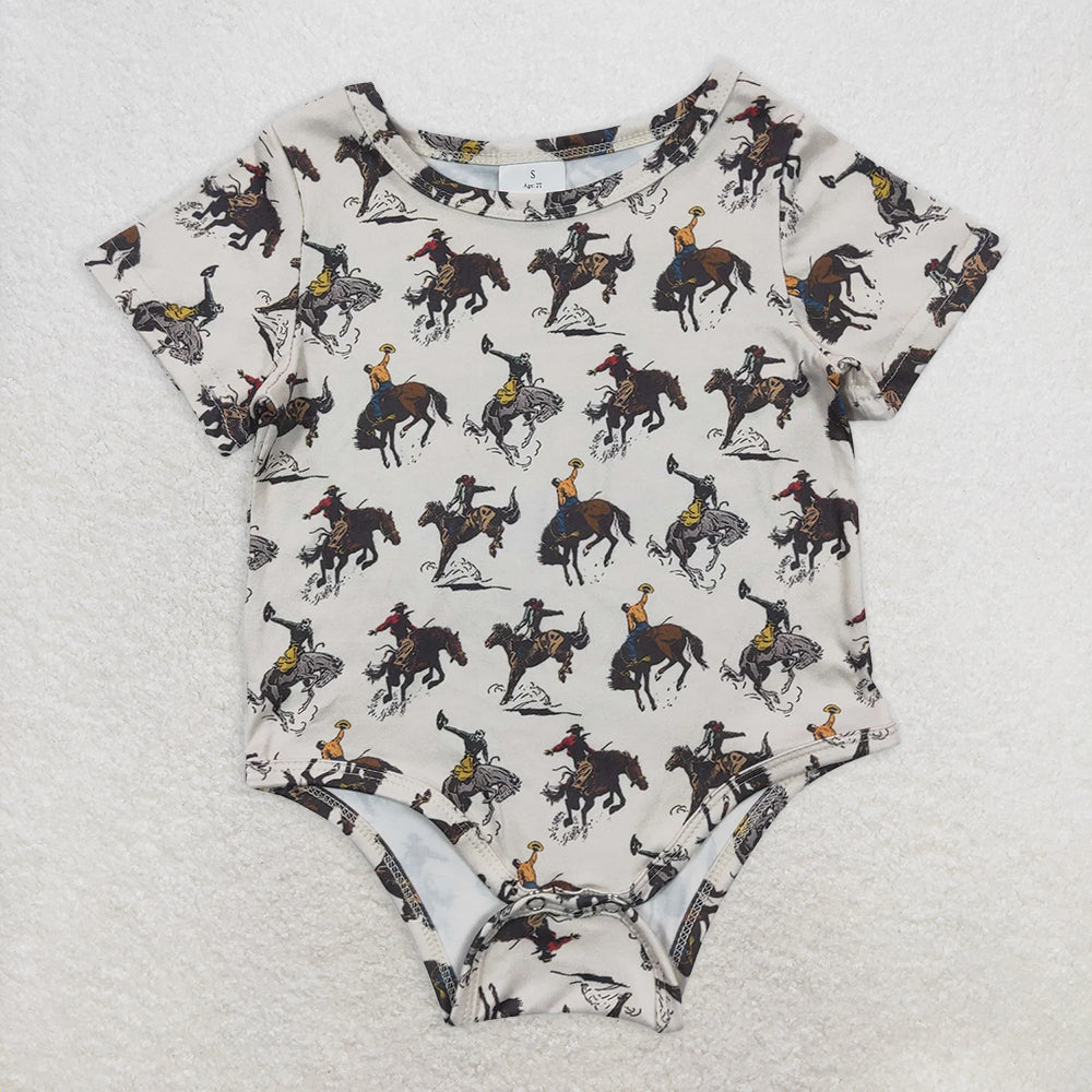RTS NO MOQ Baby Boys Summer Bodysuit SR0306 Western Short Sleeve Horse Rodeo Rompers
