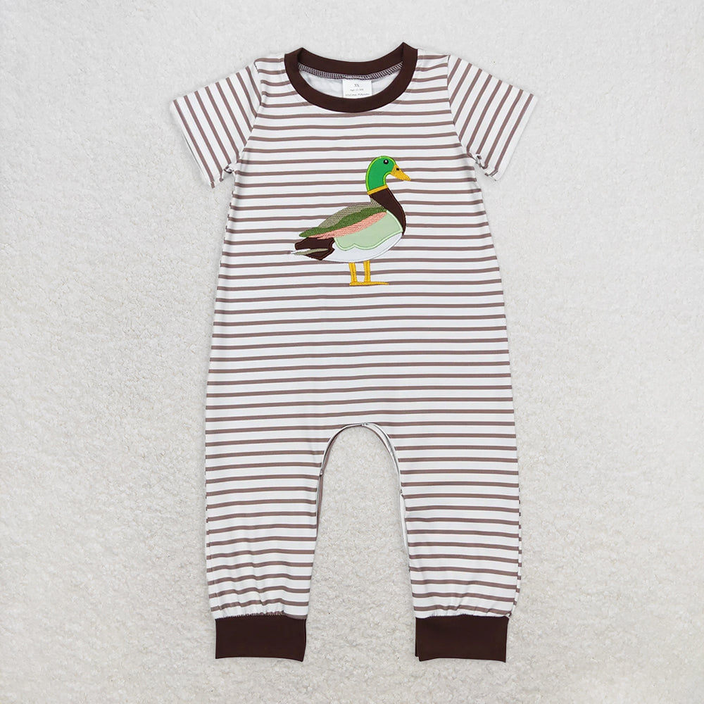 RTS NO MOQ Baby Boys Summer Bodysuit SR0517 Duck Brown Stripes Short Sleeve Rompers
