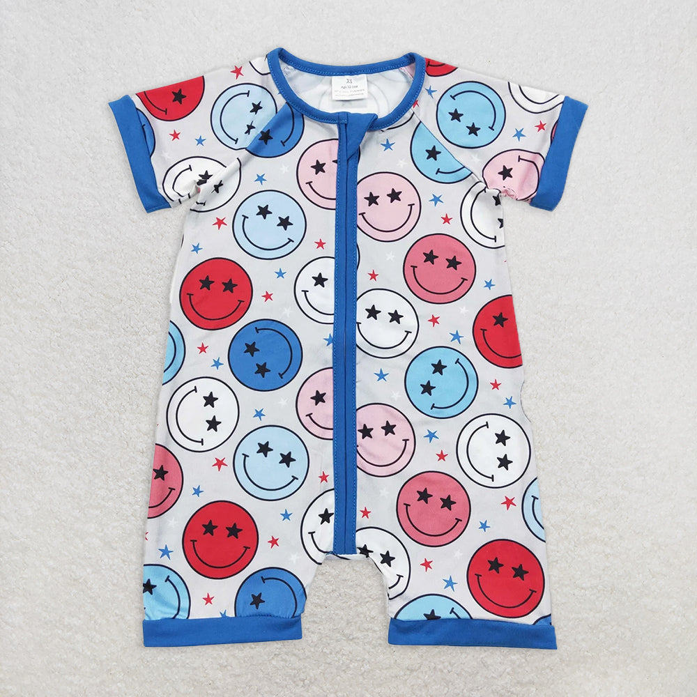 5.29 RTS NO MOQ Baby Boys Summer Bodysuit SR0692 Short Sleeve 4th Of July Smile Rompers