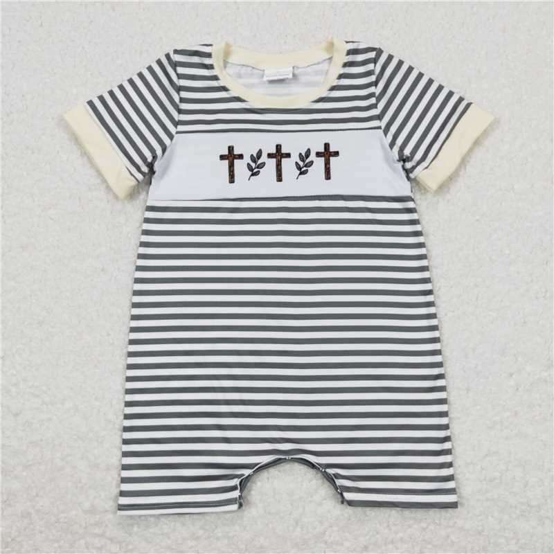 5.24 RTS NO MOQ Summer Sibling Baby Boys Easter Cross Rompers Clothes Sets