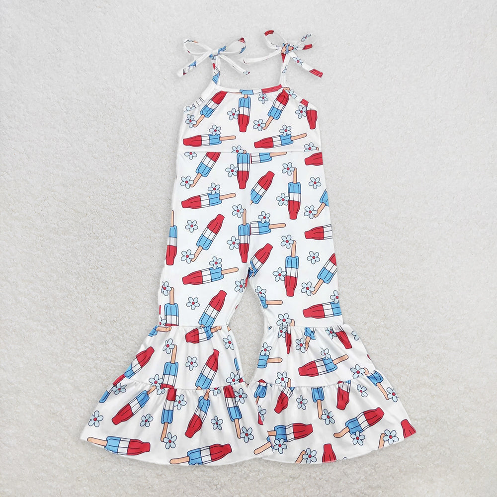 6.11 RTS NO MOQ Summer Baby Girls Bodysuit SR0905 4th Of July Popstick Straps Bell Pants Jumpsuits