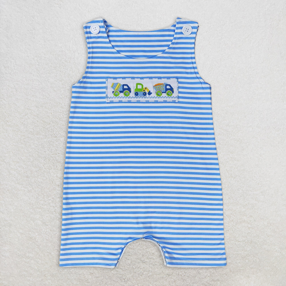 RTS NO MOQ Baby Boys Summer Bodysuit SR1005 Blue Stripes Sleeveless Constructions Rompers
