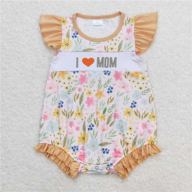 RTS NO MOQ Summer Sibling Baby Girls I Love Mom Floral Sibling Sister Brother Shorts Clothes Sets