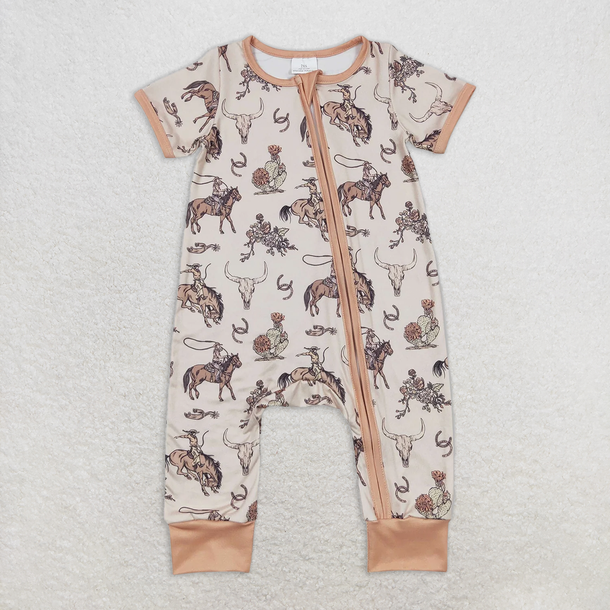RTS NO MOQ Baby Boys Summer Bodysuit SR1220 Rodeo Cow Skull Summer Zip Rompers