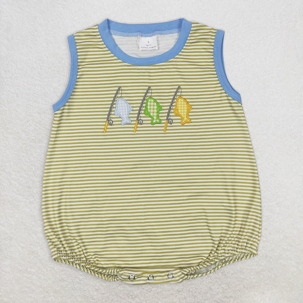 RTS NO MOQ Baby Boys Summer Bodysuit SR1281 Stripes Fishing Sleeveless Rompers