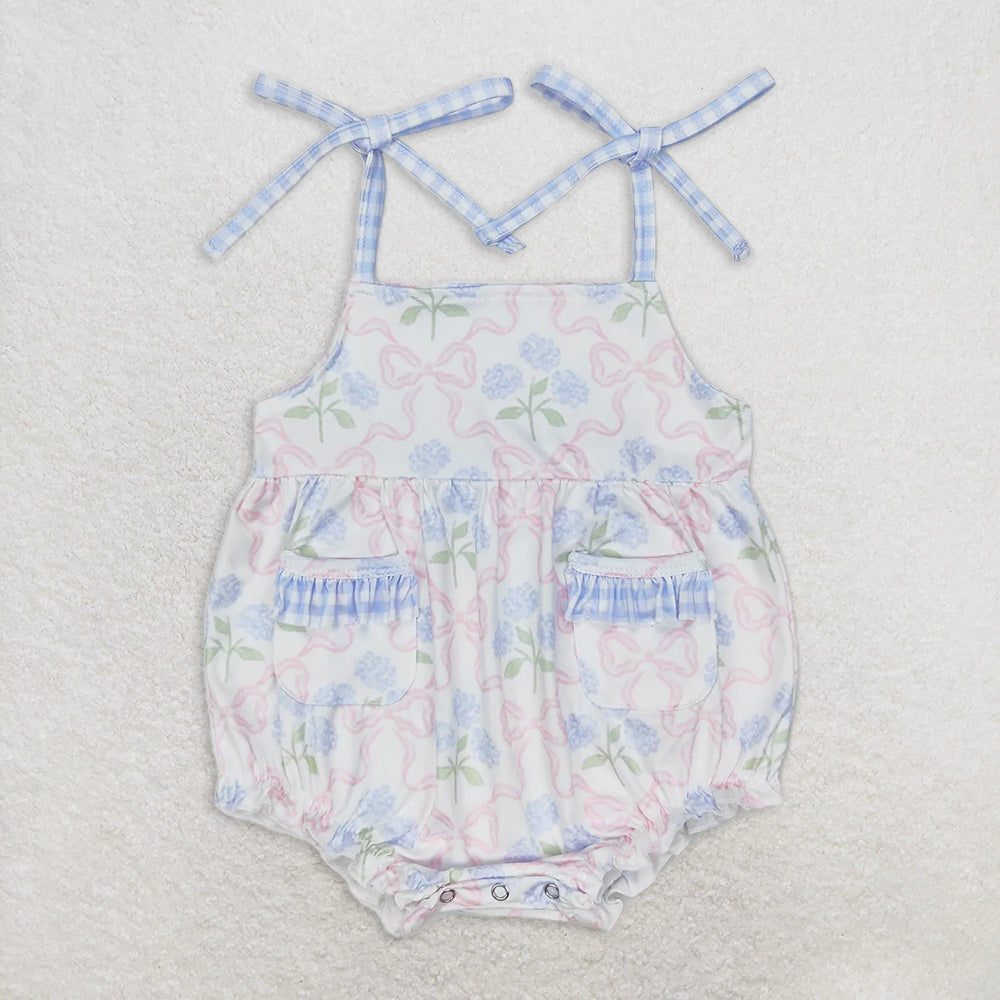 RTS NO MOQ Baby Girls Summer Bodysuit SR1482 Bows Flowers Straps Rompers