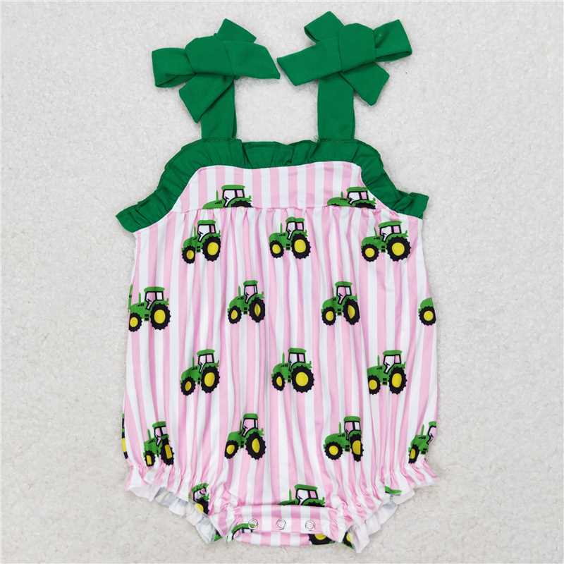 RTS NO MOQ Summer Sibling Baby Girls Boys Tractors Rompers Clothes Sets