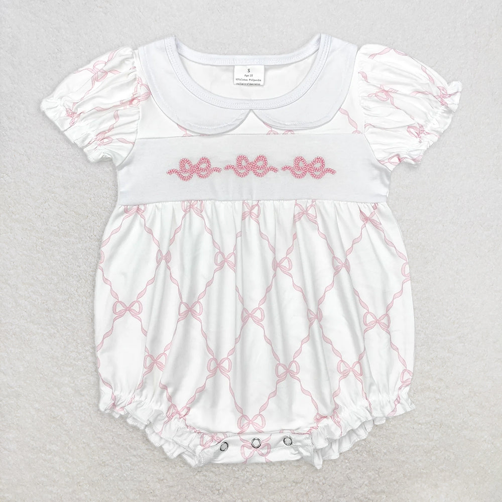 RTS NO MOQ Baby Girls Summer Bodysuit SR1967 Bows Pink Short Sleeve Rompers