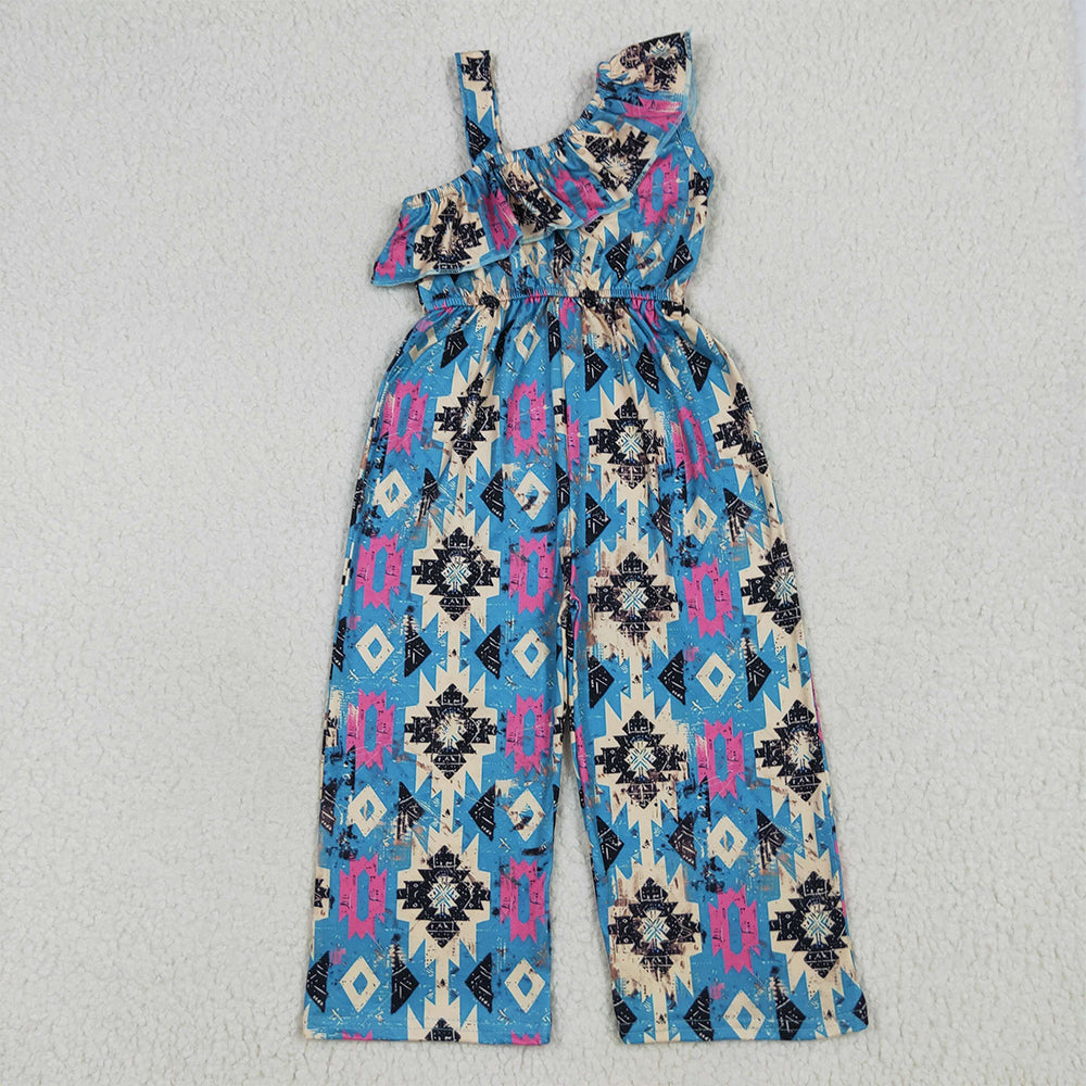 6.24 RTS NO MOQ Summer Baby Girls Bodysuit SR1977 Western Turquoise Aztec Straps Jumpsuits