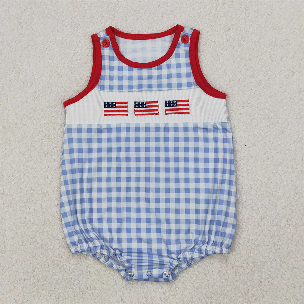 RTS NO MOQ Baby Girls Summer Bodysuit SR2572 4th Of July Flags Sleeveless Rompers