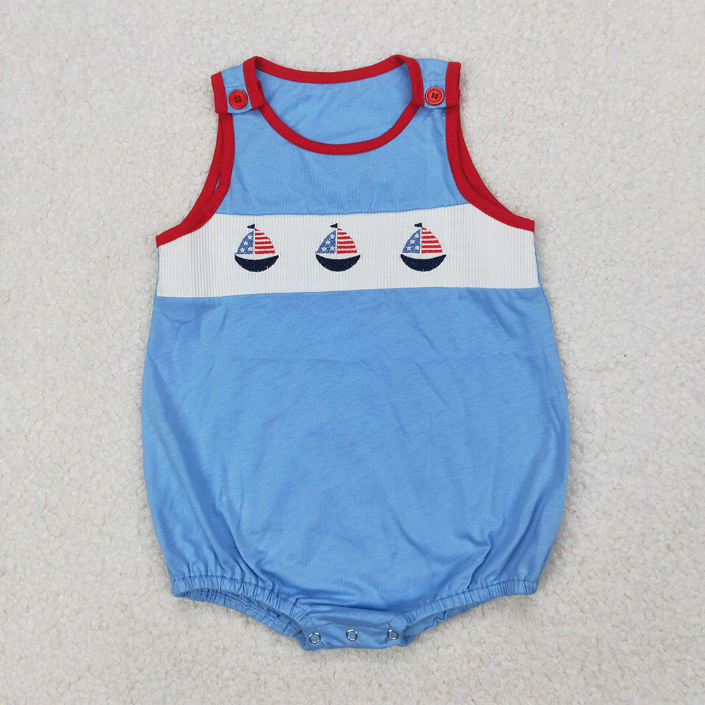 RTS NO MOQ Baby Girls Summer Bodysuit SR2574 4th Of July Sailboats Sleeveless Rompers