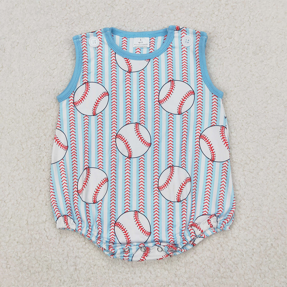 RTS NO MOQ Baby Boys Summer Bodysuit SR2743 Baseball Stripes Sleeveless Rompers