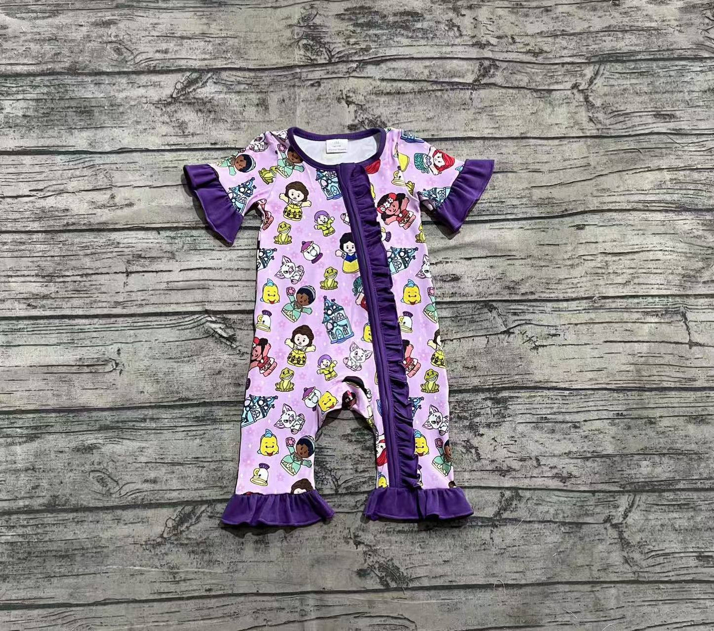 4.2 SR2870 Short sleeves purple ruffle princess baby girls zipper romper pre order