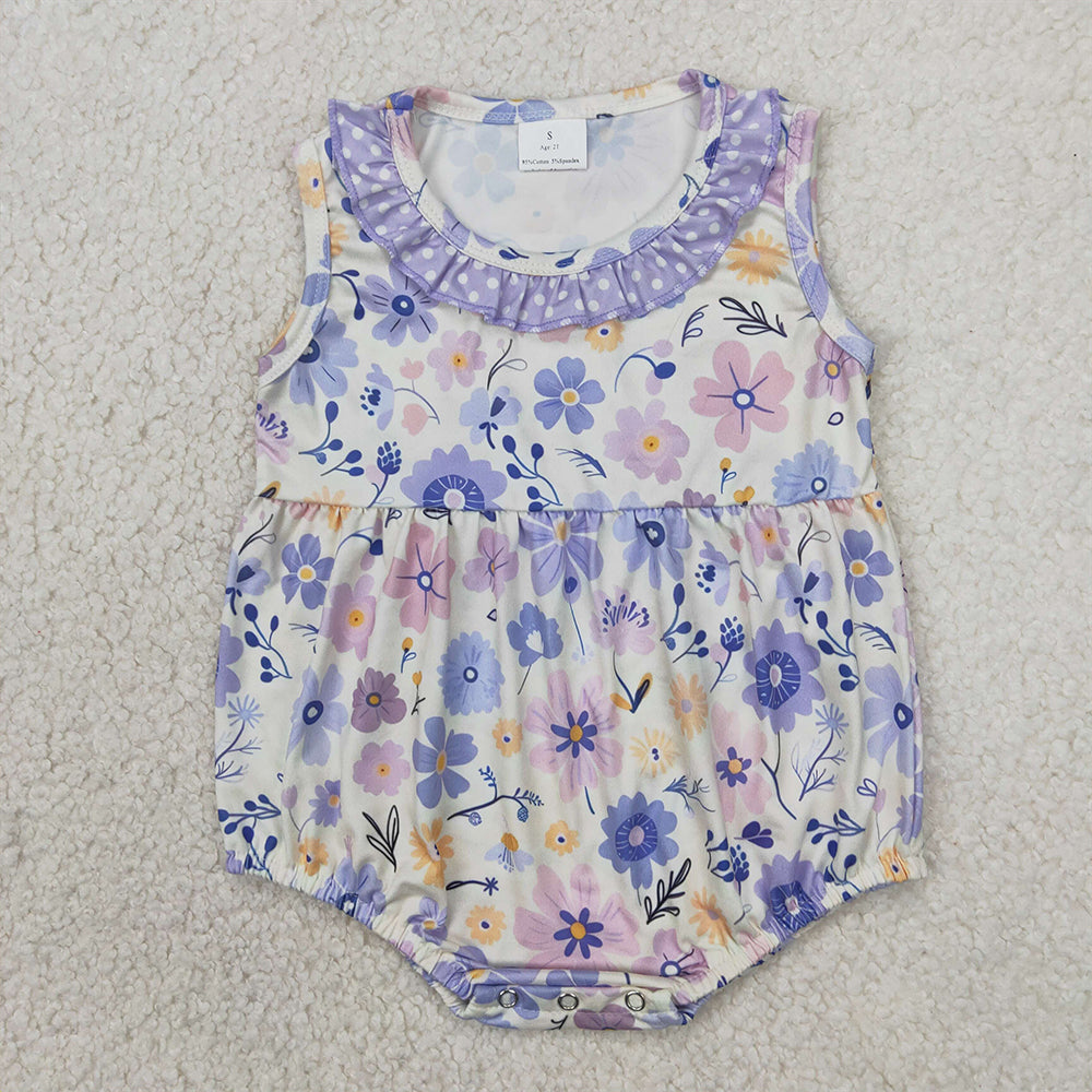 RTS NO MOQ Baby Girls Summer Bodysuit SR2883 Lavender Flowers Sleeveless Rompers