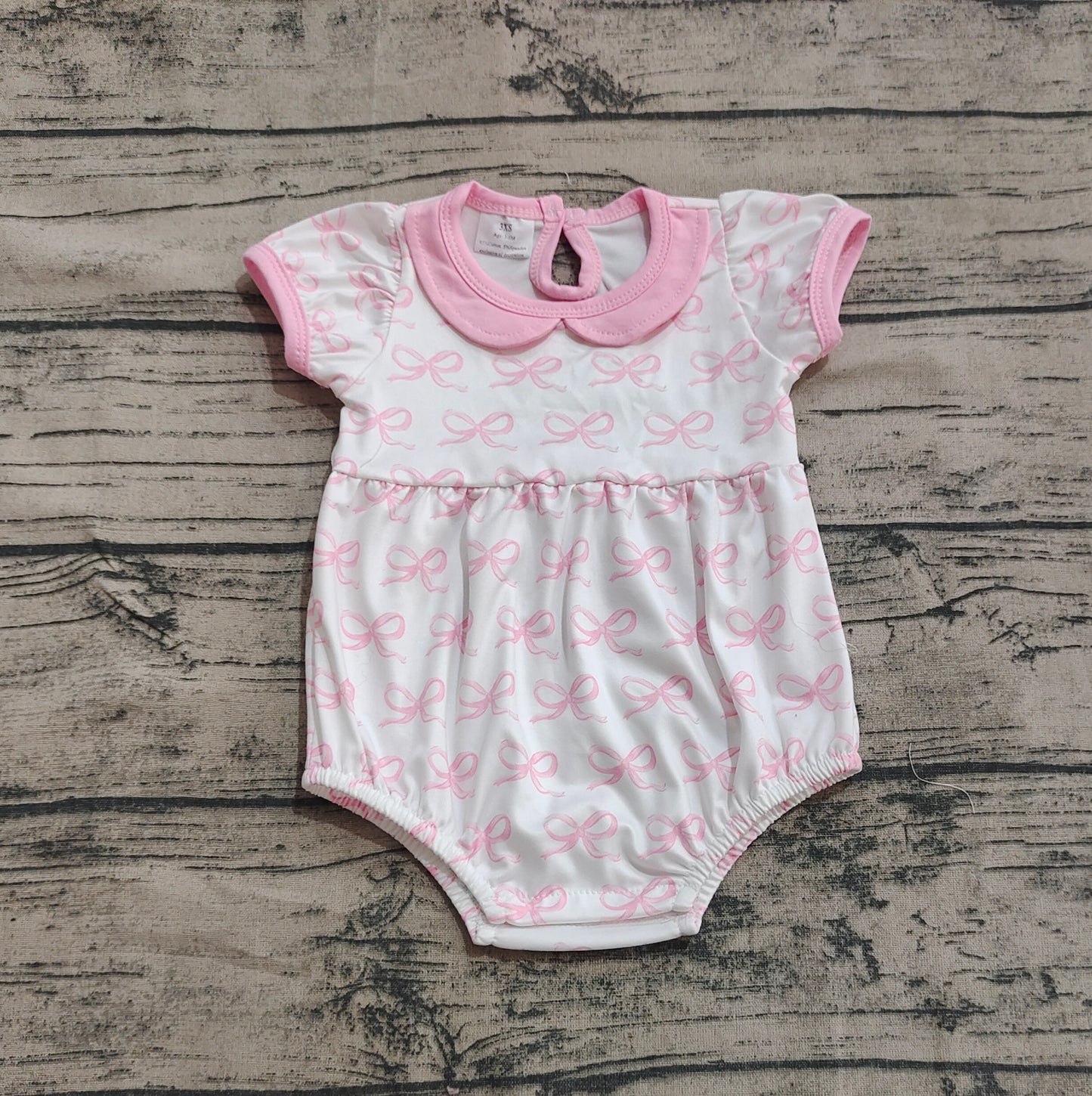 4.2 SR2893 Short sleeves pink bow baby girls summer romper