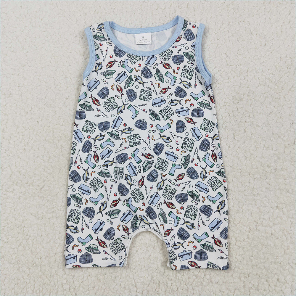 5.14 RTS NO MOQ Baby Boys Summer Bodysuit SR2900 Sleeveless Fishes Rain Shoes Fishing Rompers