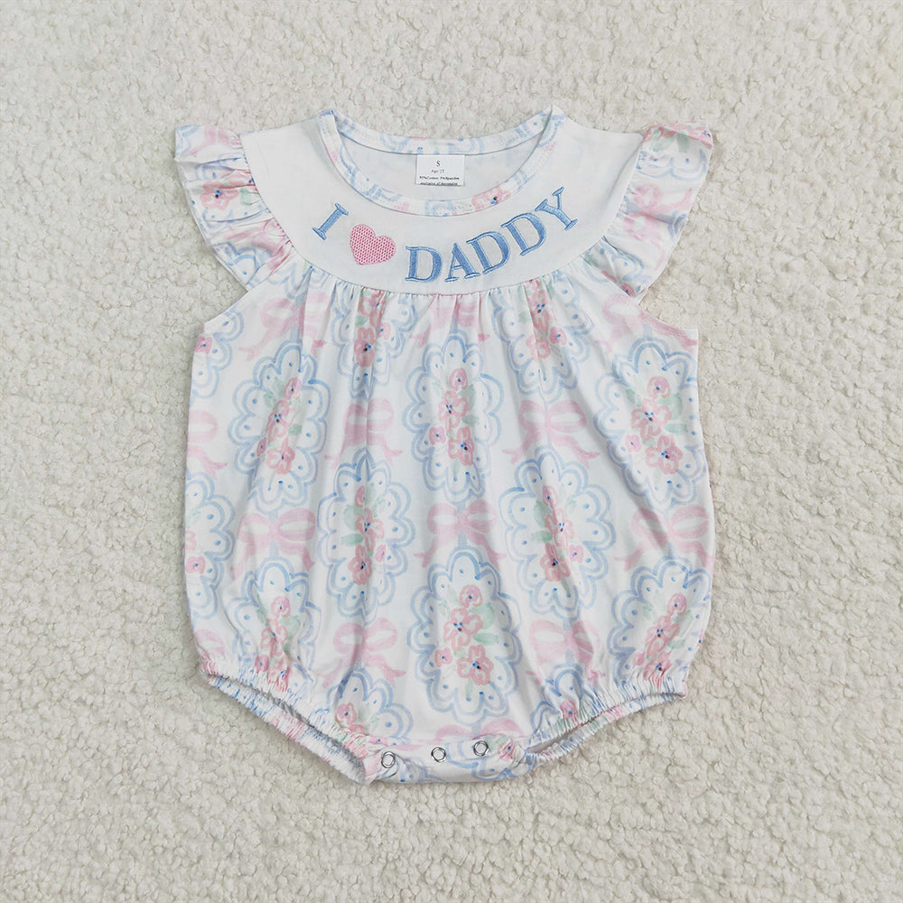 RTS NO MOQ Summer Sibling Baby Girls I LOVE DADDY Floral Bows Tunic Ruffle Shorts Rompers Sets